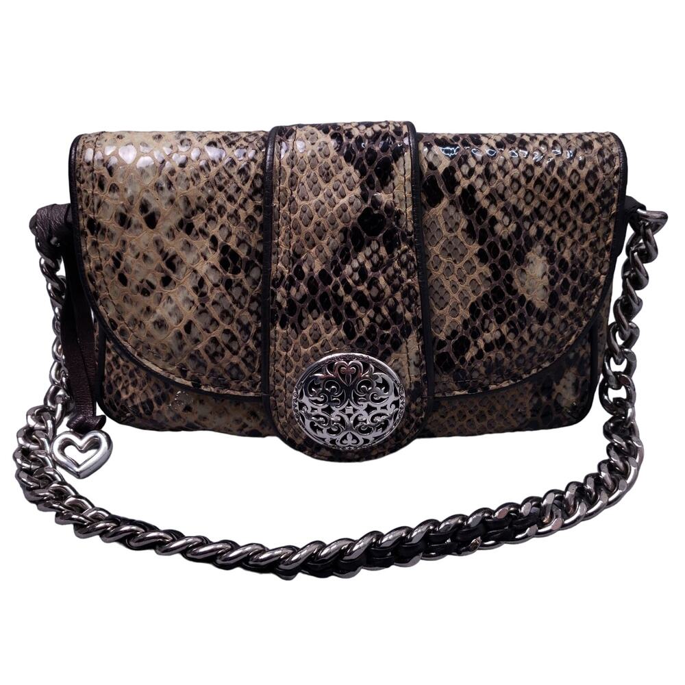 Brighton Nanette Snake Leather Purse Handbag Shoulder Bag w/ Heart Charm
